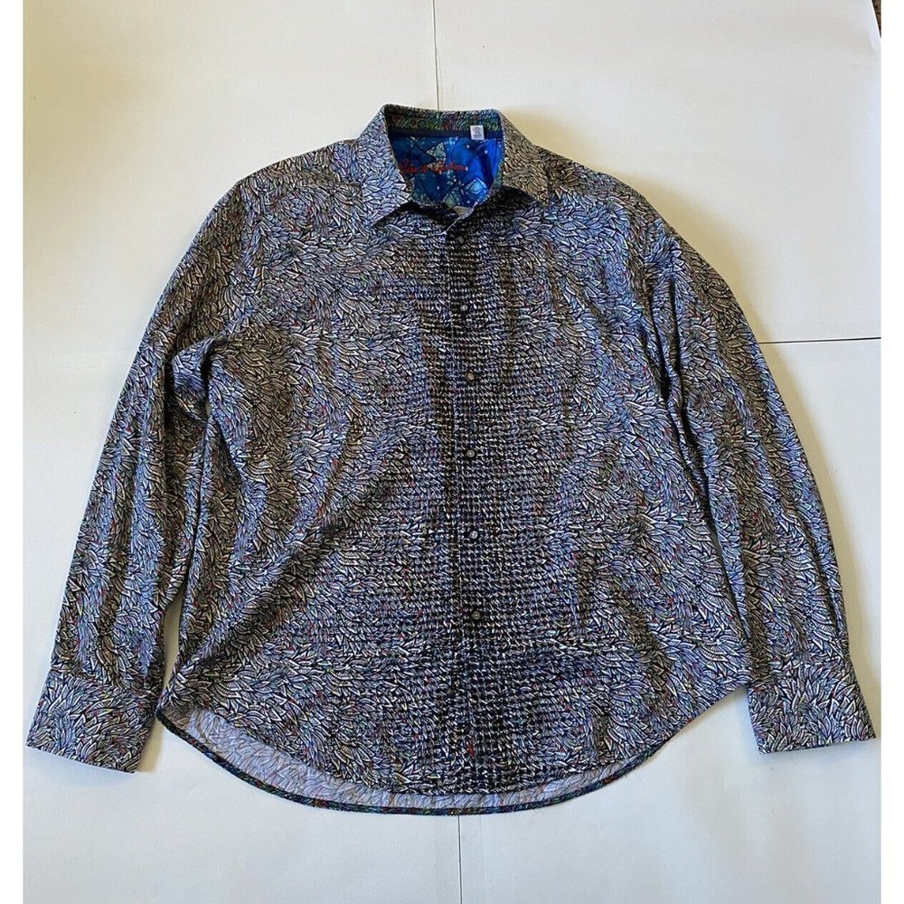 Robert Graham Berger Feather‎ Print Button Front Shirt Mens Sz XL Multicolor EUC